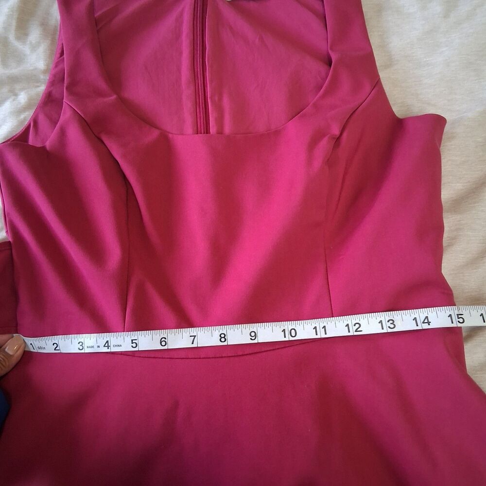 Mark & James Badgley Mischka Hot Pink Asymmetrical Hem Dress Midi Size 8 Pockets - Picture 9 of 12